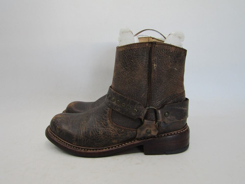 EUC BED STU Womens Sz 6 M Distress Brown Leather Harness Riding 6.5" Shaft Boots